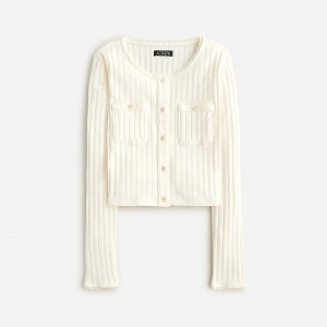 J.Crew Pointelle cardigan sweater Ivory Clearance | 32MREIWNC