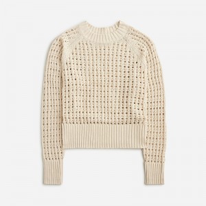 J.Crew Pointelle crewneck sweater Dusty Ivory Clearance | 38BWYINCO