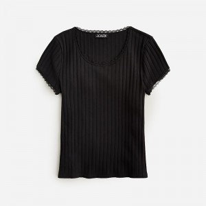 J.Crew Pointelle short-sleeve T-shirt Black Clearance | 42VOCLQRJ