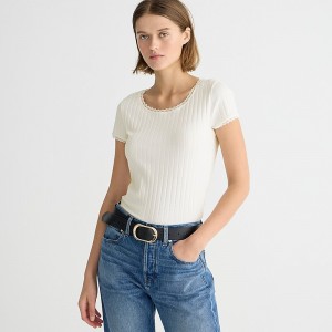 J.Crew Pointelle short-sleeve T-shirt Ivory Outlet Online | 78BCDPGEM