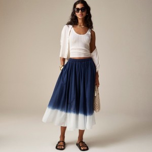 J.Crew Pull-on midi skirt in dip-dyed cotton voile Blue Dip Dye Outlet Online | 75TOGQXJD