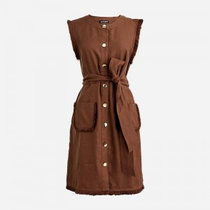 J.Crew Raw-hem mini shirtdress in linen Roasted Cocoa Sale | 23GLDYCTB