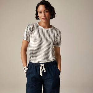 J.Crew Relaxed linen T-shirt Alexa Stripe Ivory Oliv Factory Promo | 65ZEJLMBN