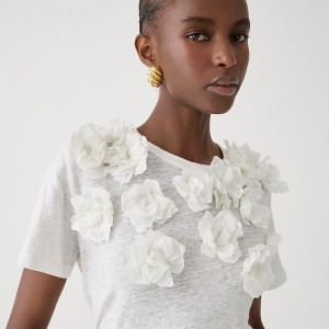 J.Crew Relaxed linen tee with floral appliqués White Sale | 20GBMEYTR