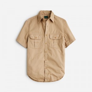 J.Crew Relaxed short-sleeve midweight denim shirt Classic Khaki Outlet | 91ZGAMLPE