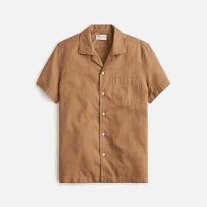 J.Crew Relaxed short-sleeve textured cotton camp-collar shirt Dark Caramel USA | 19FPUNLDY