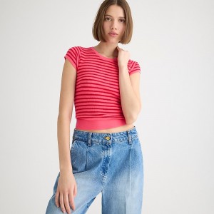 J.Crew Ribbed featherweight cashmere T-shirt Dragonfruit Cardinal Outlet | 92ECWALKR