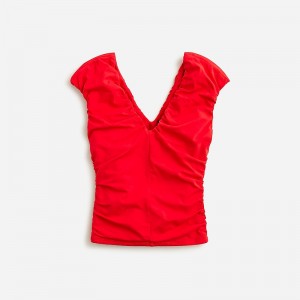 J.Crew Ruched V-neck top in stretch cotton blend Red Sale | 24NMBRSOD