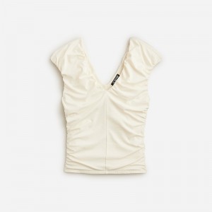 J.Crew Ruched V-neck top in stretch cotton blend Ivory Online | 01HKGRYDA