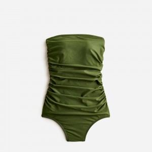 J.Crew Ruched bandeau one-piece swimsuit Safari Clearance | 40FWTRVQO