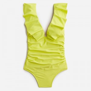 J.Crew Ruched ruffle one-piece swimsuit Lemon Sorbet Clearance | 45OKDTVCP