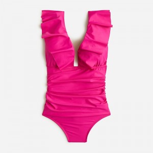 J.Crew Ruched ruffle one-piece swimsuit Radiant Fuchsia USA | 18GOLDBNH