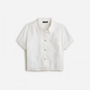 J.Crew Ruffle-trim button-up shirt in linen White Online | 83NEHMTLX