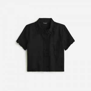 J.Crew Ruffle-trim button-up shirt in linen Black Clearance | 42ZQWADJP