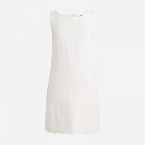 J.Crew Scalloped-trim shift dress in linen White Online | 86MWFDQBR