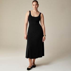 J.Crew Scoopneck A-line midi dress in matte jersey Black Factory Promo | 60LTPFDMC