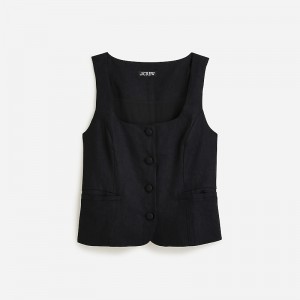 J.Crew Scoopneck linen-blend vest Black USA | 19RKNOEDA