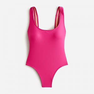 J.Crew Scoopneck one-piece swimsuit in stripe Radiant Fuchsia Factory Promo | 62RHICEQF