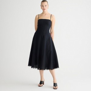 J.Crew Seamed flare midi dress in linen blend Black Factory Outlet | 58HWKSBRE