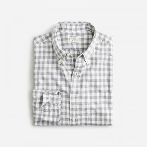 J.Crew Secret Wash cotton poplin shirt Bleecker Gingham Grey Factory Promo | 68WXTJBYZ