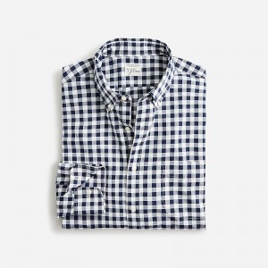 J.Crew Secret Wash cotton poplin shirt Bleecker Gingham Navy Online | 80VZPWYRH