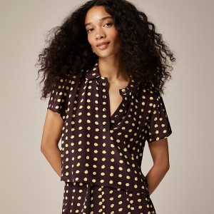 J.Crew Sheer popover top in crepe de chine Plum Brown Factory Promo | 64BTZVALU