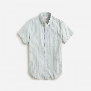 J.Crew Short-sleeve Broken-in organic cotton oxford shirt Greenwood Stripe Ivory Clearance | 37CNKYEOF