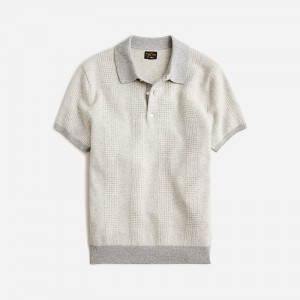 J.Crew Short-sleeve cashmere sweater-polo Hthr Grey Vanilla Glen Online | 09AQBPHFD