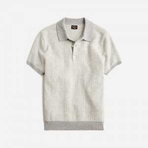 J.Crew Short-sleeve cashmere sweater-polo Hthr Grey Vanilla Glen Factory Outlet | 53ACJMHOX