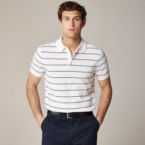 J.Crew Short-sleeve cashmere sweater-polo Ivory Navy Stripe Outlet | 91RUHTBJG