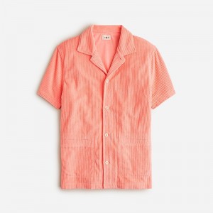 J.Crew Short-sleeve corded terry camp-collar shirt Geometric Orange Outlet | 96JWHDFBR