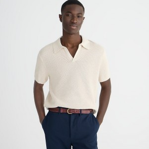 J.Crew Short-sleeve cotton mesh-stitch johnny-collar sweater-polo Hthr Natural Outlet Online | 75XVICATD