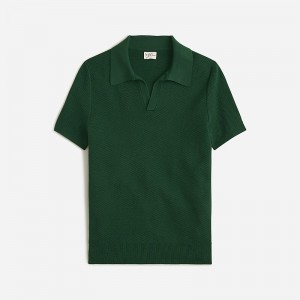 J.Crew Short-sleeve cotton mesh-stitch johnny-collar sweater-polo Garland Sale | 28HLGNFCX