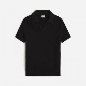 J.Crew Short-sleeve cotton mesh-stitch johnny-collar sweater-polo Black USA | 10VBAQTUR