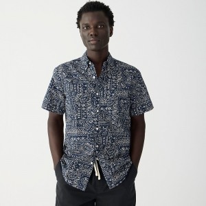 J.Crew Short-sleeve cotton-linen blend shirt in print Ocean Batik Indigo Natu Online | 89UVHIAWK