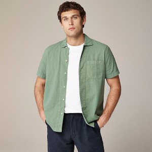 J.Crew Short-sleeve garment-dyed seersucker camp-collar shirt Dark Ivy Outlet | 96UTSCZHJ