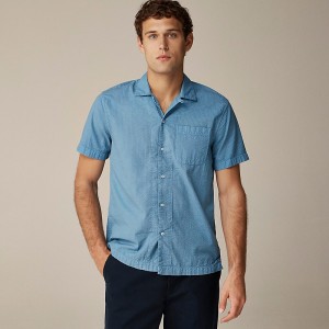 J.Crew Short-sleeve garment-dyed seersucker camp-collar shirt Icy Pool Clearance | 46TICYSPV