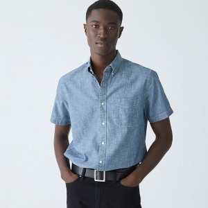 J.Crew Short-sleeve indigo organic chambray shirt One Year Wash Outlet Online | 70MCYVFAQ