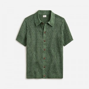 J.Crew Short-sleeve linen diamond-stitch sweater-polo Green Sale | 20HBUQETM