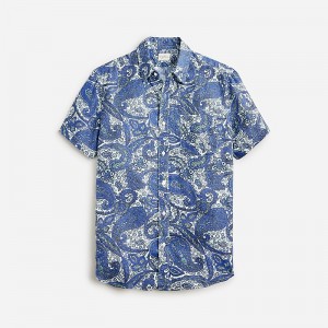 J.Crew Short-sleeve linen shirt with point collar in print Vineyard Paisley Blue M Clearance | 32TYZJGQL