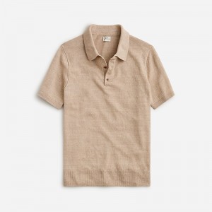 J.Crew Short-sleeve linen sweater-polo Hthr Wheat Sale | 24CMAZRXY