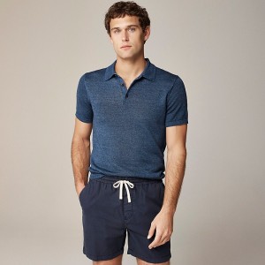 J.Crew Short-sleeve linen sweater-polo Navy Factory Promo | 69TFOUAIK