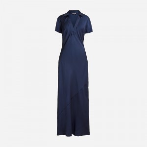 J.Crew Short-sleeve maxi slip dress in luster crepe Navy Online | 80MCSNUAT