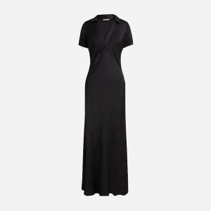 J.Crew Short-sleeve maxi slip dress in luster crepe Black USA | 13VDAUSPQ