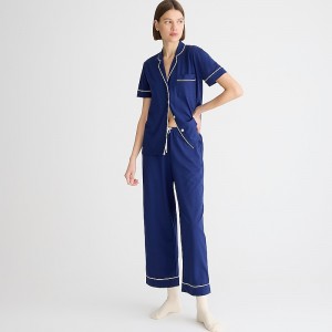 J.Crew Short-sleeve pajama pant set dreamy cotton blend Navy Factory Outlet | 59CDWTIEH