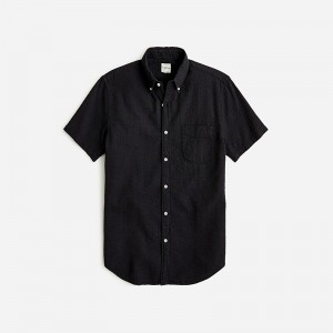 J.Crew Short-sleeve seersucker shirt with point collar in print Black Clearance | 47GVYSAET