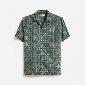 J.Crew Short-sleeve slub cotton-linen blend camp-collar shirt in print Garden Jewels Teal Factory Outlet | 51ZBQDUKA