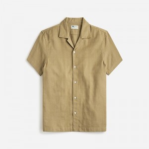 J.Crew Short-sleeve textured cotton camp-collar shirt Khaki Clearance | 35YADEJWT