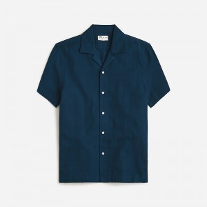 J.Crew Short-sleeve textured cotton camp-collar shirt Deep Navy Clearance | 46LIDARFZ