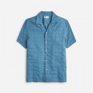 J.Crew Short-sleeve textured cotton camp-collar shirt Dusty Sea Factory Outlet | 57WIBNPOE